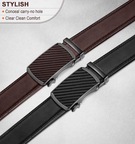 Image of BULLIANT Men's 2-Pack Ratchet Leather Belt Trimmable 1 3 /8 inch-Gift Boxed