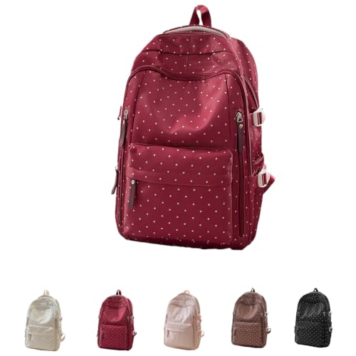 Sac à dos à pois rouge style vintage chic avec cordon de serrage pour sorties