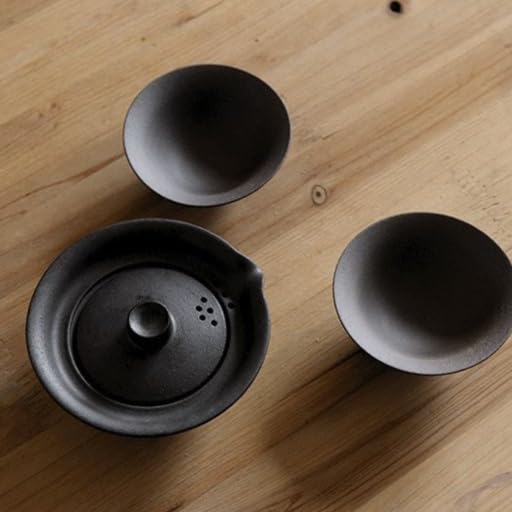 Gohobi Handgefertigtes Gaiwan-Reise-Teeservice aus Keramik – tragbares Gongfu-Teekanne & Tassen-Set – japanisch-chinesischer Stil für unterwegs, Tee-Geschenkset (3 Farben) (schwarz)