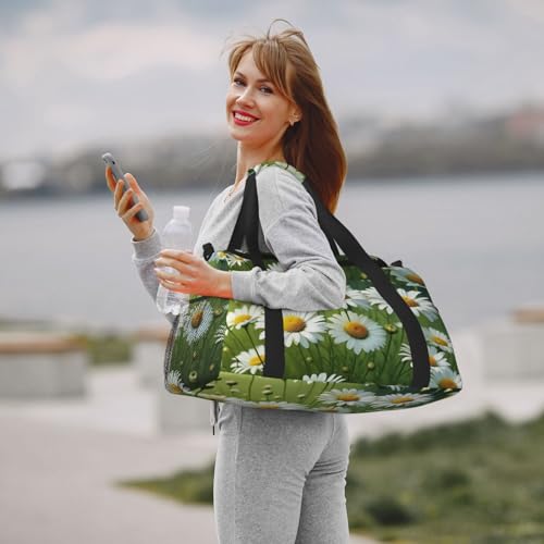 Floral Flowers Daisies Print Travel Duffle Bag - Foldable Personal Item Travel Bag for Women & Men,Carry-On Convertible Crossbody Tote Bags with Adjustable Shoulder Strap & Pockets 13x10.2x19.7 in 7