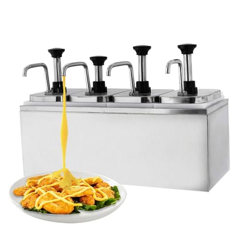 WOTZOV Dispensador de Salsa Comercial, 2Lx4, de Acero Inoxidable, Desmontable, con Salida de 15 CC, Rebote rápido y dosificador cuantitativo estándar.