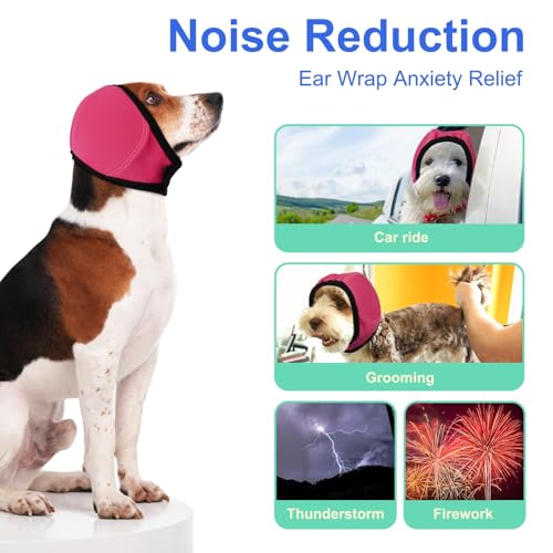 Image of MIGOHI Dog Calming Hoodie, Dog Calming Ear Muffs, M | Soft Sound Proofing Headphones for Anxious Dogs, Lightweight & Breathable, Vet Visits, Car Rides, Rose Red