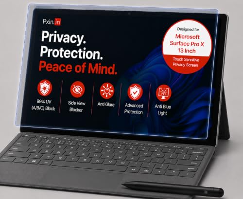 Image of Pxin Aura | Compatible with Microsoft Surface Pro X 13 Inch | Touch Sensitive Privacy Screen | Anti Blue | Anti Glare | UltraThin for Hyper Touch | Anti UV | Privacy Filter