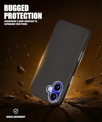 Image of WOW IMAGINE Back Cover for iPhone 16 | Shockproof Tough Leather Texture Hard Mobile Case | Ultra Slim Non-Slip Grip | Inner Velvet Fabric | Metal Camera Ring - Black
