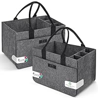 Eurhomewit Filz Einkaufskörbe Filztasche 30L Einkaufskorb Faltbar Einkaufstasche mit Fächern, Filztasche Groß Flaschentasche Kaminholztasche Kleiderkorb (Smiley Mittelgrau + Dunkelgrau/2 Stück)