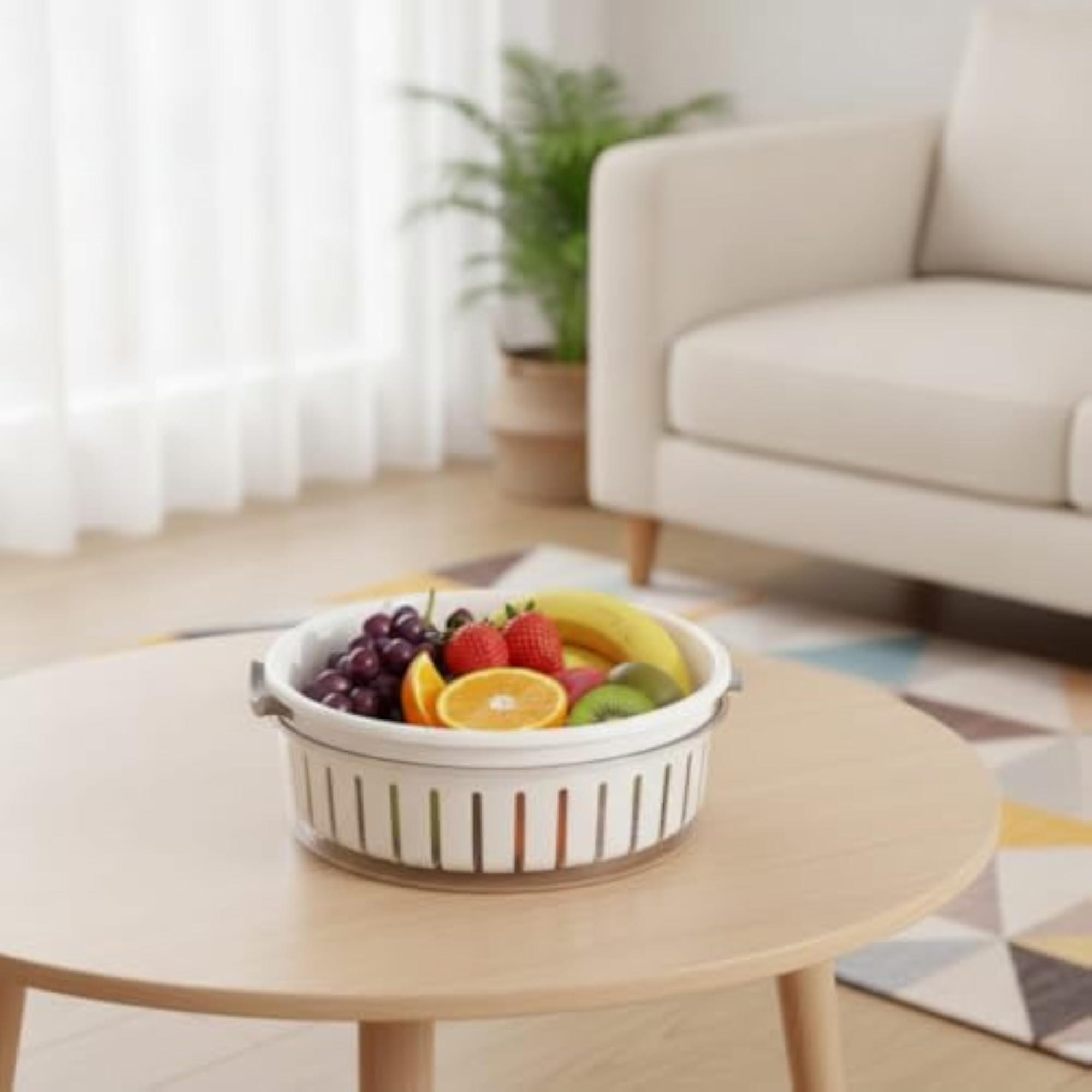 Double-Layer Fruit Washing Bowl with Strainer for Kitchen