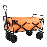 LOKLNEYK Carro portátil, Remolque Plegable for Acampar al Aire Libre, con Ruedas Anchas, Todoterreno, for Picnic, Furgoneta de Gran Capacidad(Orange)