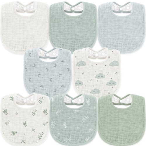 Image of Susurration Muslin Baby Drool Bibs 6Pack Soft Square Adjustable Baby Bandana Bibs for Unisex Girls & Boys