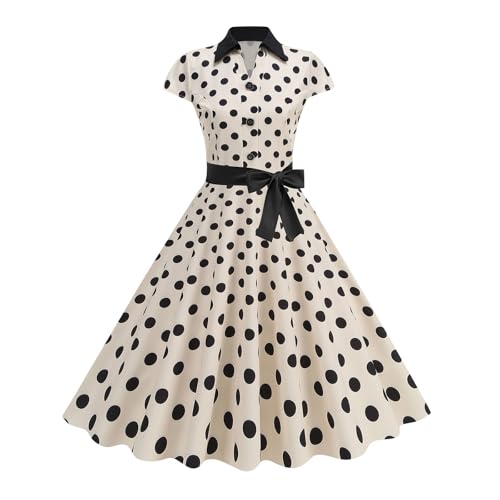 60Er Jahre Outfit Damen,Damen Vintage Cocktailkleid Ärmellos Neckholder Polka Dots Retro Rockabilly Kleid A Linie Faltenrock Knielang Hochzeit...