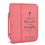 Custom Bible Cover - Philippians 4:13 - Pink Bible Case with Black Engraving