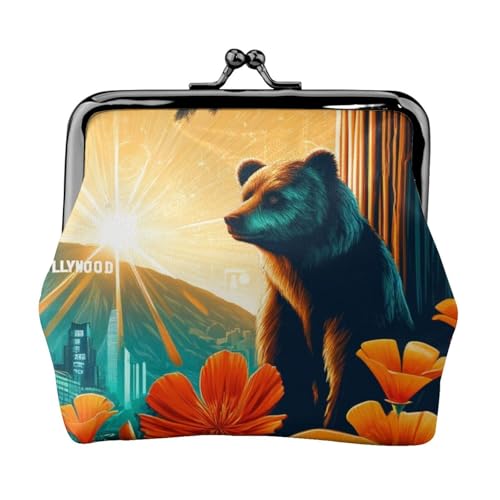 Pu Leather Buckle Coin Purse California-Poppies-Bear Girls Kiss-Lock Change Purse Wallets