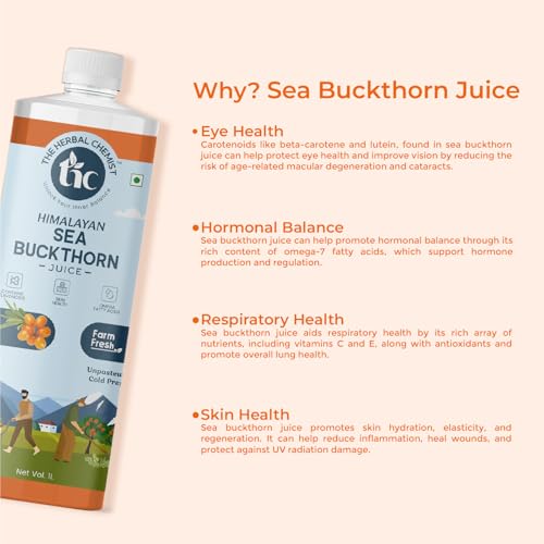 Image of The Herbal Chemist Sea Buckthorn Juice | Rich in Natural Vitamin C, Omega Fatty Acids & Antioxidants | Supports Immunity, Skin Glow & Digestion | Liquid Form | 500ml