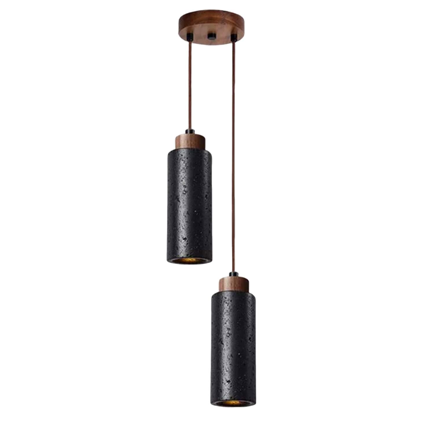 USMJQVZ Wabi Sabi Travertine Pendant Light, Yellow Cave Stone Light Fixture, Mid Century Modern Black Stone Hanging Ceiling Lamp - Black Travertine & Walnut Wood
