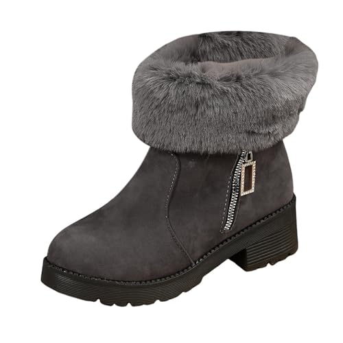 Bottes courtes d'hiver unies à fermeture éclair et talon épais pour femme