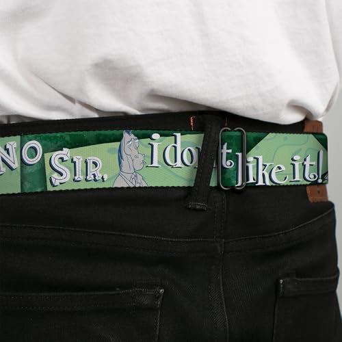 Buckle-Down Seatbelt Belt - Mr. Horse Sketch Poses NO SIR, I DON'T LIKE IT! Greens - 1.0" Wide - 20-36 Inches in Length4