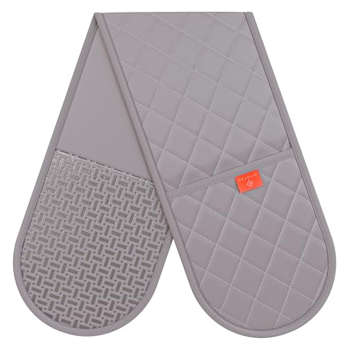 Grey Oven Gloves Heat Resistant by Kiyotsu: Premium Charcoal Double Oven Gloves Grey, Double Quilted Protection