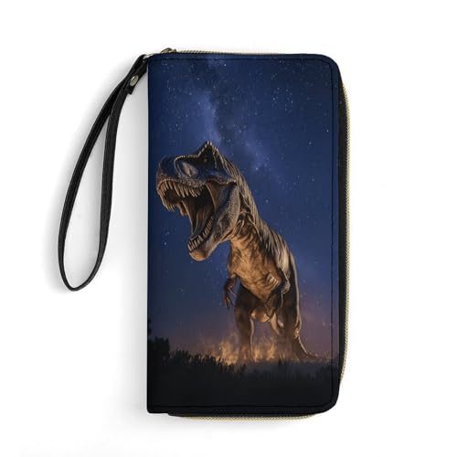 Dinosaur Women's Wallet Wristlet Zipper Purse with Hand Strap Travel Credit Card Holder for Daily Use Gifts