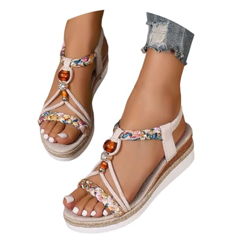 Sandales Femme été Confortable Compensées Chaussures AntidéRapantes Respirantes et Nu-Pieds BohêMe Bout Ouvert Avec Talon Plateforme Comfy Semi Trailer...