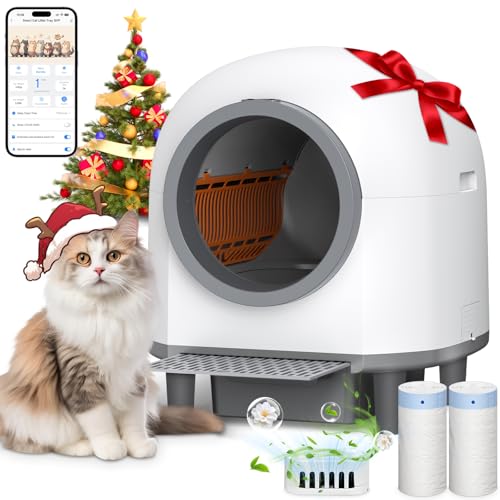 BJNN Self Cleaning Cat Litter Tray XXL App Contro 80L Extra Large Automatic Pet Litter Box with 9 Safety Sensors Safe Quiet Easy to Clean