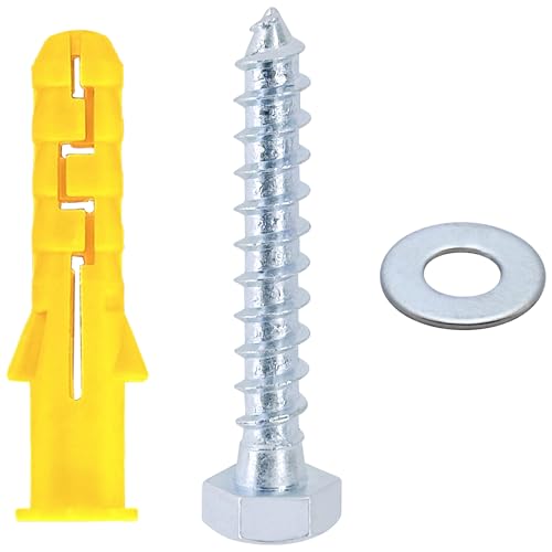 18 PCS Heavy Hex Self Tapping Screws and Nylon Expansion Wall Plugs for Brackets and Brick Fixging,M8 x 50 mm