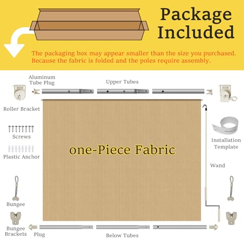 Image of Custom Size 129'' W x 96'' H Outdoor Roller Shades, Cordless Patio Roll Up Outdoor Blinds with UV Protection, Exterior Sun Shade Cloth for Porch, Gazebo, Balcony, Pergola, Wheat