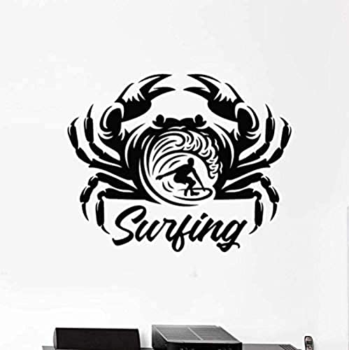 Calcomanías de vinilo para pared, pegatinas de arte de pared Surfer Cangrejo abstracto Tabla de surf Surf Beach Art Window 42X67 cm