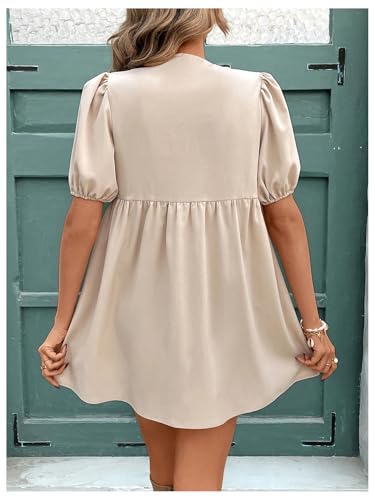 SweatyRocks Women's Bow Puff Short Sleeve Dress Tie Front A Line Babydoll Dresses2