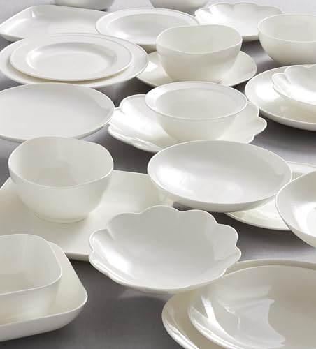 Image of Lenox Dinnerware Sets, Studio 1414 Coupe 24-Piece Dinnerware Set, Service For 8, Bone China Material, Dishwasher Safe, Microwave Safe, Bowls, Plates And Bowls, Dinner Dishes, Plates (White, 24 Piece)