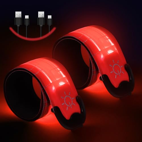 flintronic - Flintronic LED Armband Aufladbar, Reflective LED Leuchtarmband mit USB, Led Armbänder Leuchtband, Sicherheits Licht, LED Slap Safety Armband, Unisex für Nachtlauf, Radfahren, Joggen - Rot - -8%