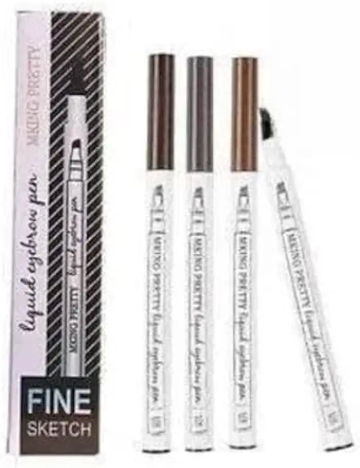Caneta Sobrancelha Fio a Fio Preto Microblading À Prova D'Água - Ponta Ultrafina 4 Pontas Longa Duração Efeito Natural - Beadty Preenchimento Profissional
