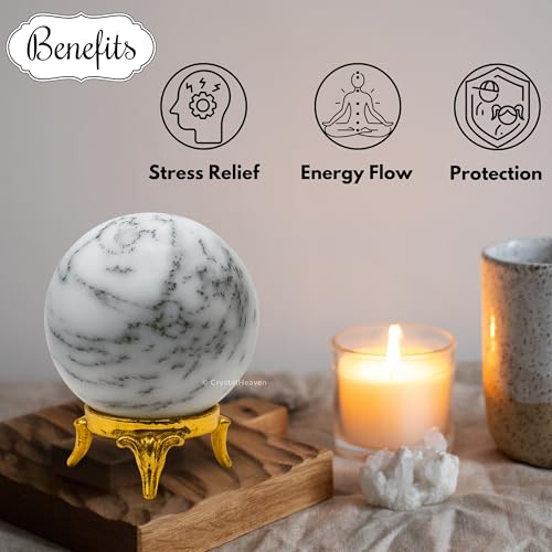 Image of Certified Dendrite Opal Crystal Ball for Meditation - Premium Crystal Vastu Items for Home and Feng Shui Items for Good Luck - Ideal for Pooja Supplies and Spiritual Practices (2 inch Inch)