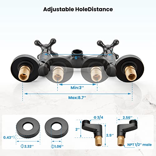 Gotonovo Oil-Rubbed Bronze Wall Mount Kitchen Faucet With 9 Inch Spout Reach Utility 3 Inch To 9 Inch Adjustable Spread Kitchen Sink Tap Mixer Faucet Dual Cross Handle #TOP6