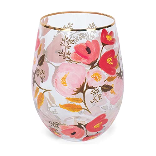 Mary Square 29185 Pink Peony Floral Gold Foil 8 Ounce Glass Stemless Wine Tumbler Drinking Glass For Wine And Spirits #TOP1