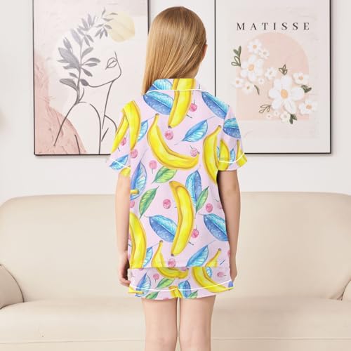 ALAZA Banana Leaf Pajamas Satin Pajama Set Short Sleeve Button Down Sleepwear4