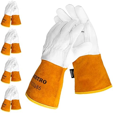 BEETRO Working Gloves 5 Pairs, Tig Welding Cowhide Split Leather, Heat/Fire Resistant BBQ/Warehouse/Heavy Duty/Animal Handling Glove, Extremely Soft and Flexible Cover