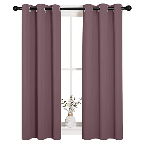 Image of NICETOWN Bedroom Curtain Panels Blackout Draperies, 1 Pair, 29 by 40 inches, Dry Rose, Thermal Insulated Solid Grommet Blackout Curtains /Drapes for Small Window