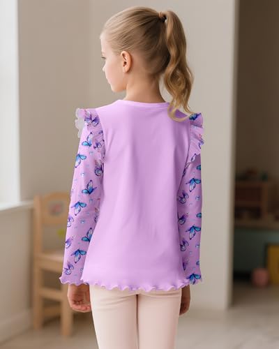 Image of Girls Long Sleeve Shirts Kids Crewneck T-Shirt Toddler Girl Unicorn Mermaid Ruffle Graphic Tees Fall Soft Tops 3-8 T