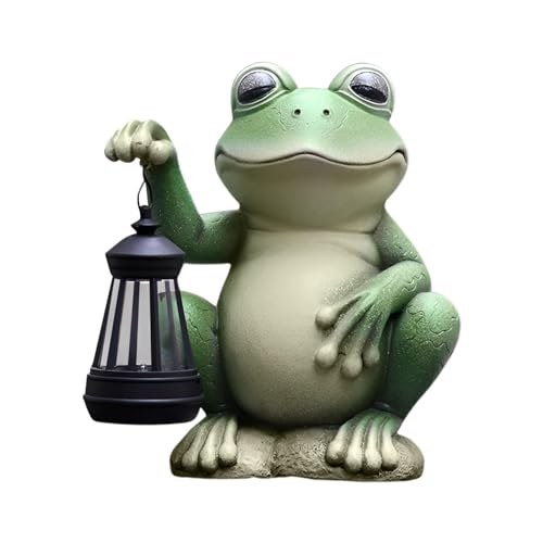 Ranas solares para exteriores, escultura de rana con farol | Ranas solares de resina para césped, patio, balcón, porche, decoración de patio