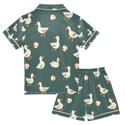 senya Duck Football Satin Summer Pajama Sets Silk Short Sleeve Button Down Sleepwear2