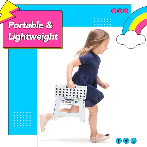 Image of Delxo 9 Inch Folding Step Stool,White Step Stools for Kids Foldable,Portable Collapsible Step Stool with Handle, Folding Stool for Kitchen Bathroom,Bedroom,Garden
