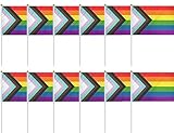 10 x Hand Waving Progress Pride Flagge, Handheld LGBTQ Flag (21cm x 14cm), Mini Progress Flag, Pride Parade Decorations for Manchester Pride, Brighton and Hove Pride, Northern Pride