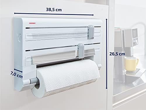 Leifheit Parat Kitchen Roll Dispenser, Wall-Mounted Film, Foil and Paper Holder, Easy-Install Cling Film Dispenser and Cutter, White, 38 x 26 x 7 cm
