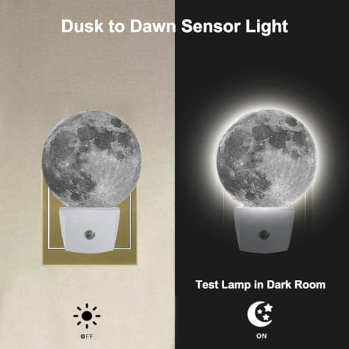 Image of Moon Lamp Moon Night Light for Boys Girls Bedroom 0.5W Dim Light Sleep Friendly, Earth Grey Moon Plug in LED Auto Sensor Lamp for Hallway Stairway Kitchen