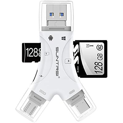 SD Card Reader for iPhone/ipad/Android/Mac/Computer/Camera,4 in1 Micro SD Card Reader Trail Camera Viewer, Portable Memory Card Reader SD Card Adapter for SD and TF Cards(White)