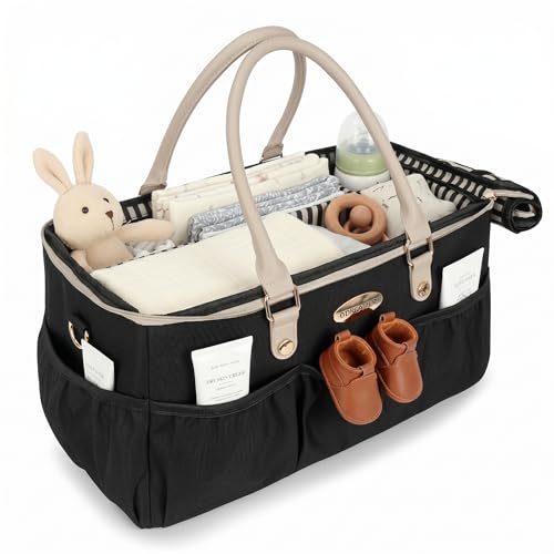 DOKUS & CO Diaper Tote Bag Extra Large Hospital Maternity Bag Black