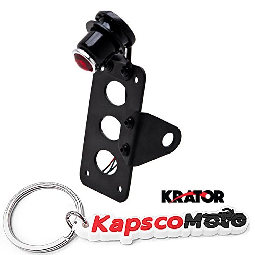 KratorBlack Side Axle Mounted Verticle/Horizontal License Plate Assembly with Integrated Taillight and Brake Light and License Plate Light Enhance your Bike, Chopper, Cruiser + KapscoMoto Keychain