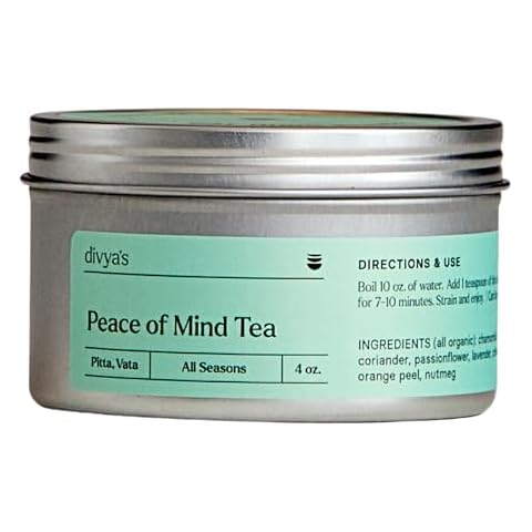 Divya's Calming Peace of Mind Tea, Ayurvedic Herbal Chamomile Tea with Passion Flower, Lavender, Caffeine Free Lavender Tea Blend to Unwind & Relax - Organic, Non-GMO, Calming Loose Leaf Tea Cover