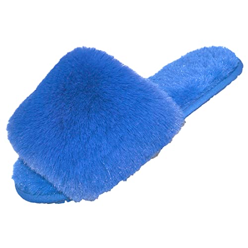 Millffy Women Fluffy Ladies Slippers Faux Wool Fuzzy Slippers Chic Luxurious Open Toed Soft Fur Slippers
