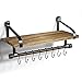 Price comparison product image Love-KANKEI Wall Shelves for Kitchen Rustic Wood Kitchen Organizer with Wood Rail and 8 Removable Hooks for Organize Cooking Utensils, Multi Use as Spice Rack or Bathroom Shelf, Carbonized Black