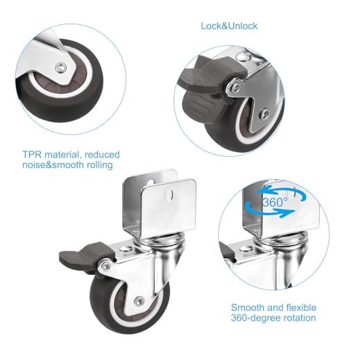 PATIKIL 2" Roulettes pivotantes avec support U 3/4" 4 Remplacement de roue pivotante avec charge totale de frein 165lbs pour la table de meubles de cabinet
